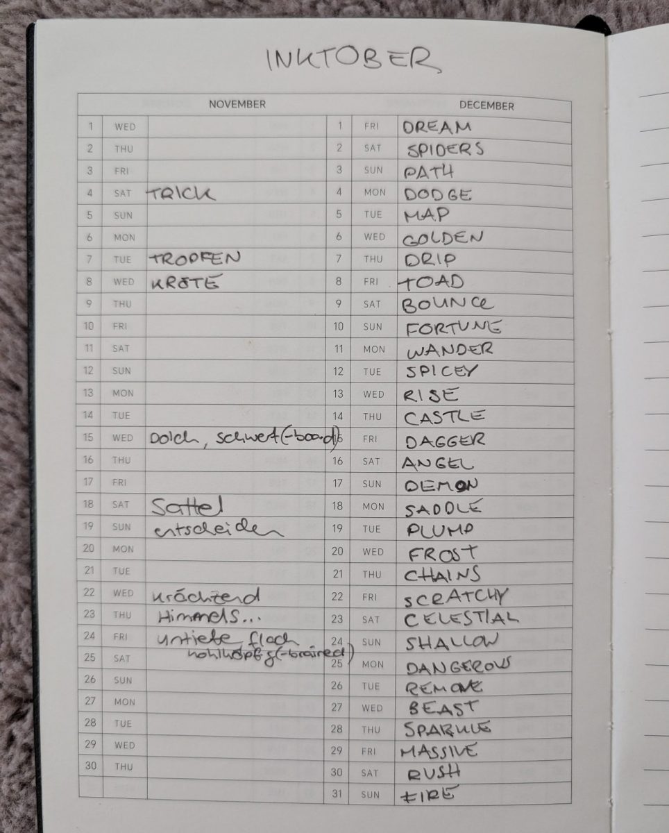 Liste mit allen Begriffen des Inktober 2023