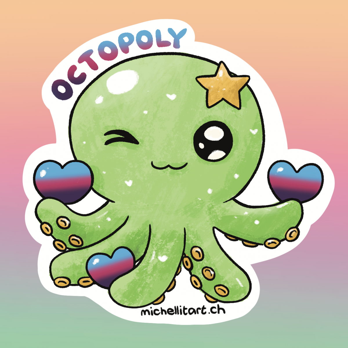 Oktopus mit ganz vielen Poly-Herzen für alle Liebe der Welt.